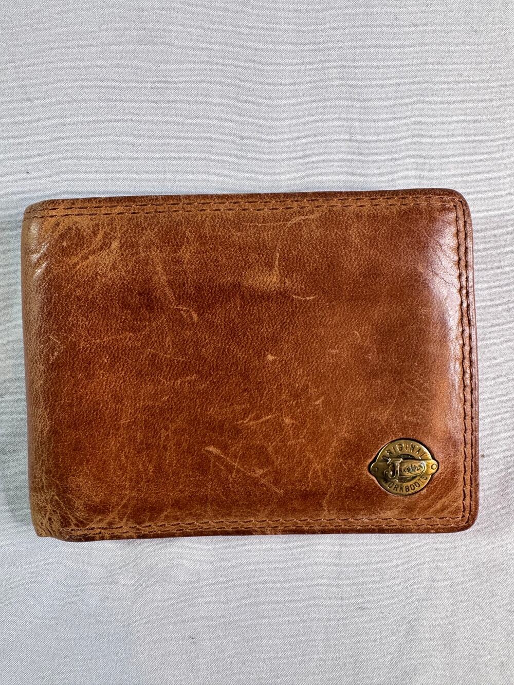 Justin Original Workboots Brown Leather Bifold Wallet Western Distressed